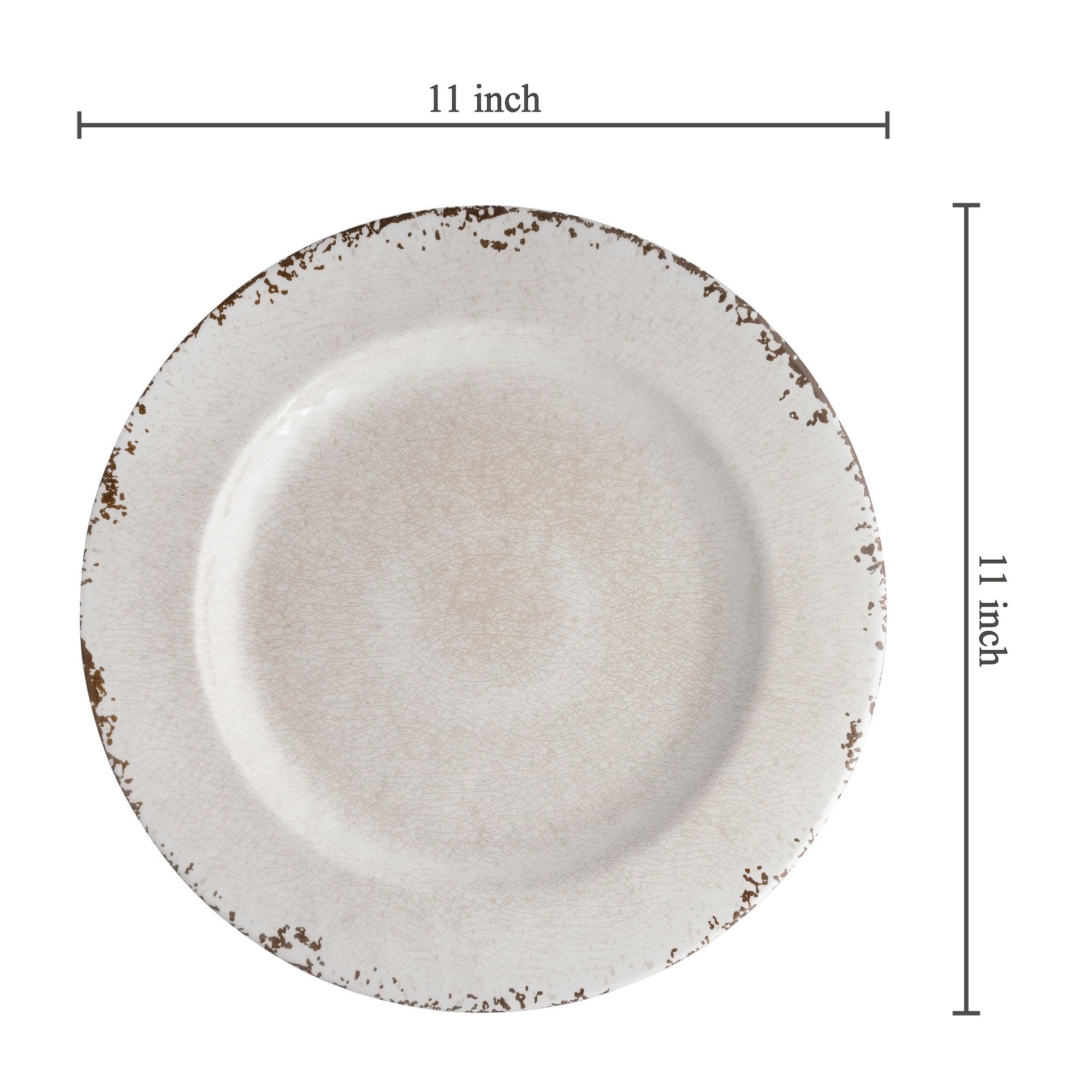 UP UPware - Set di 6 piatti piani in melamina crackle, piatti rotondi per portata principale, pasta e insalata, senza BPA, lavabili in lavastoviglie, color crema, 27 cm
