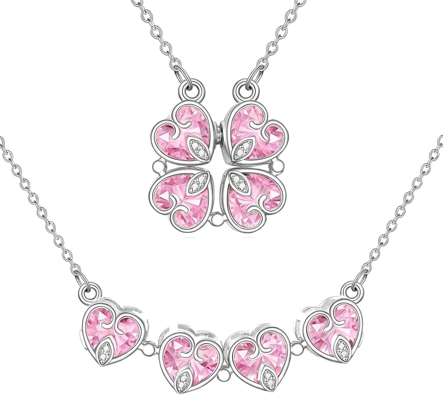 CRMAD Lucky Necklace for Women Sterling Silver Four Leaf Clover Heart Pendant