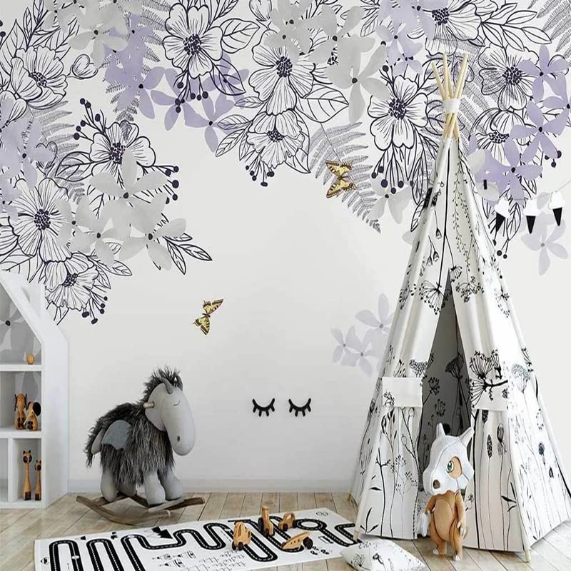 Papier Peint Fleurs Violettes 3D Photo Murale Feuillage Décoration Salon et Chambre 400x280cm
