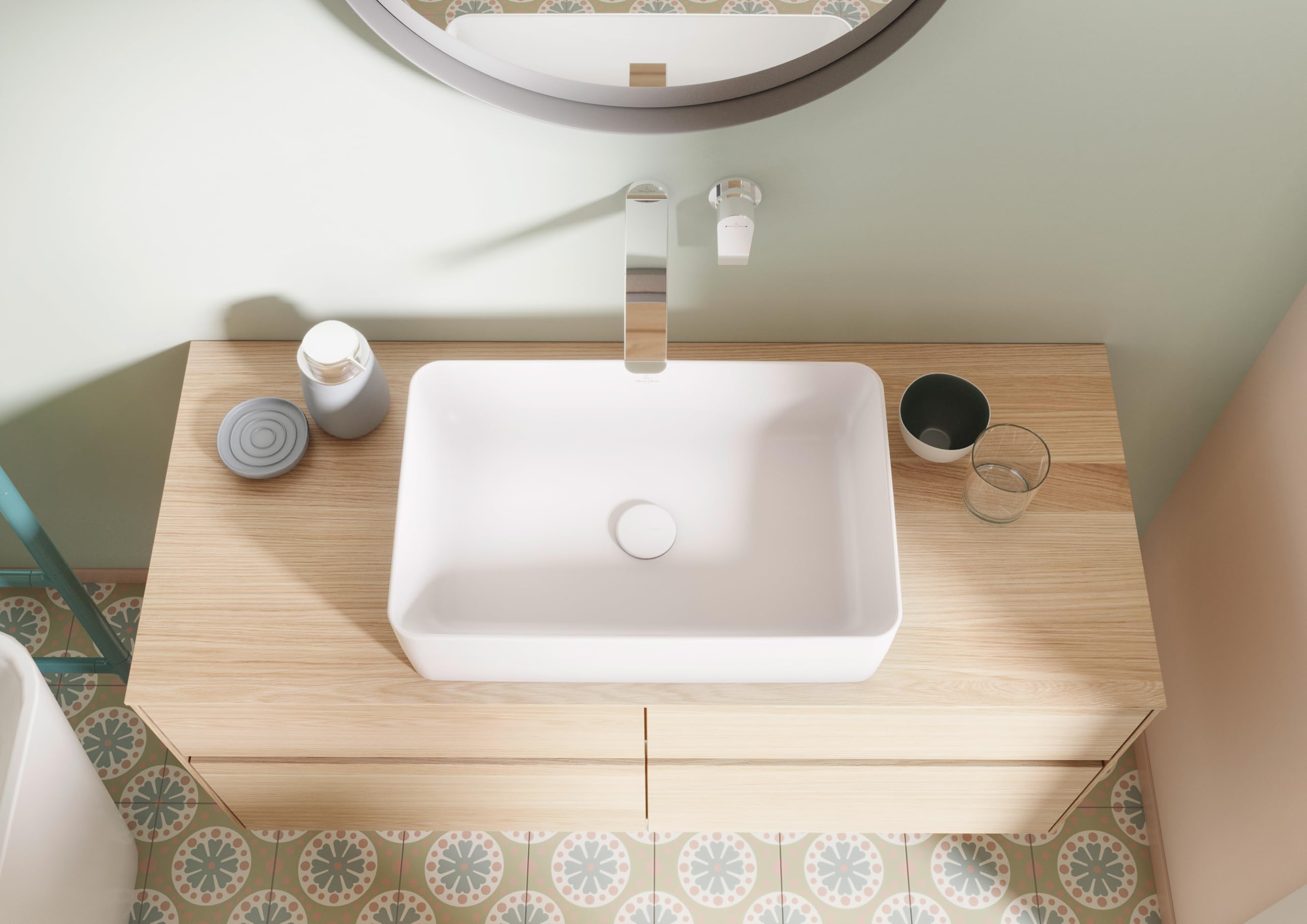 Zawór spustowy Villeroy & Boch bez przelewu, zawór niezamykany do umywalki, mosiężny z osłoną ceramiczną, średnica 32 mm, biel alpejska