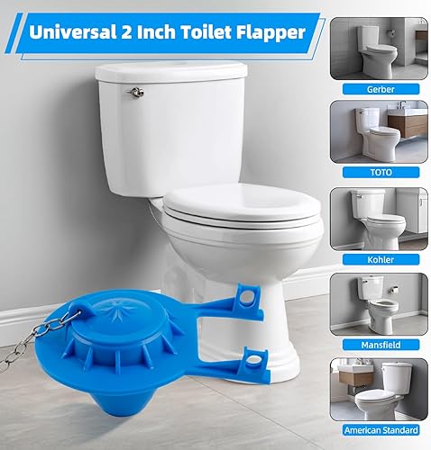 Miniatura 5 de Aletas universales de repuesto para inodoro de 2 pulgadas compatibles con Gerber Toto Kohler American Standard, aleta de goma resistente con cadena