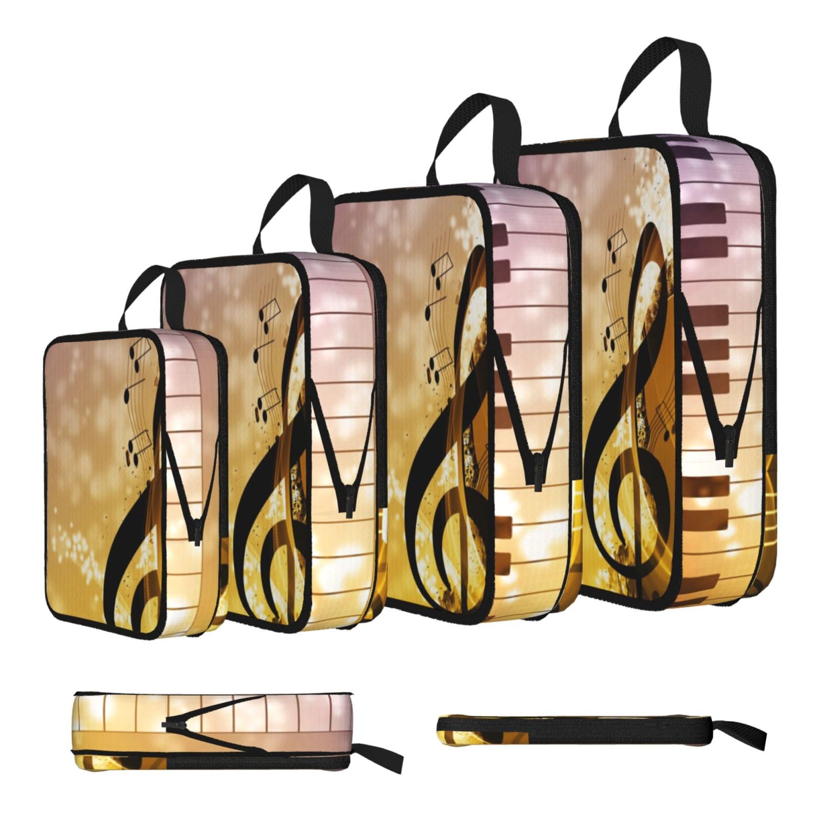 Abstract Music Print 4 Set Compression Packing Cubes For Suitcases,Expandable Storage Bags Organizers