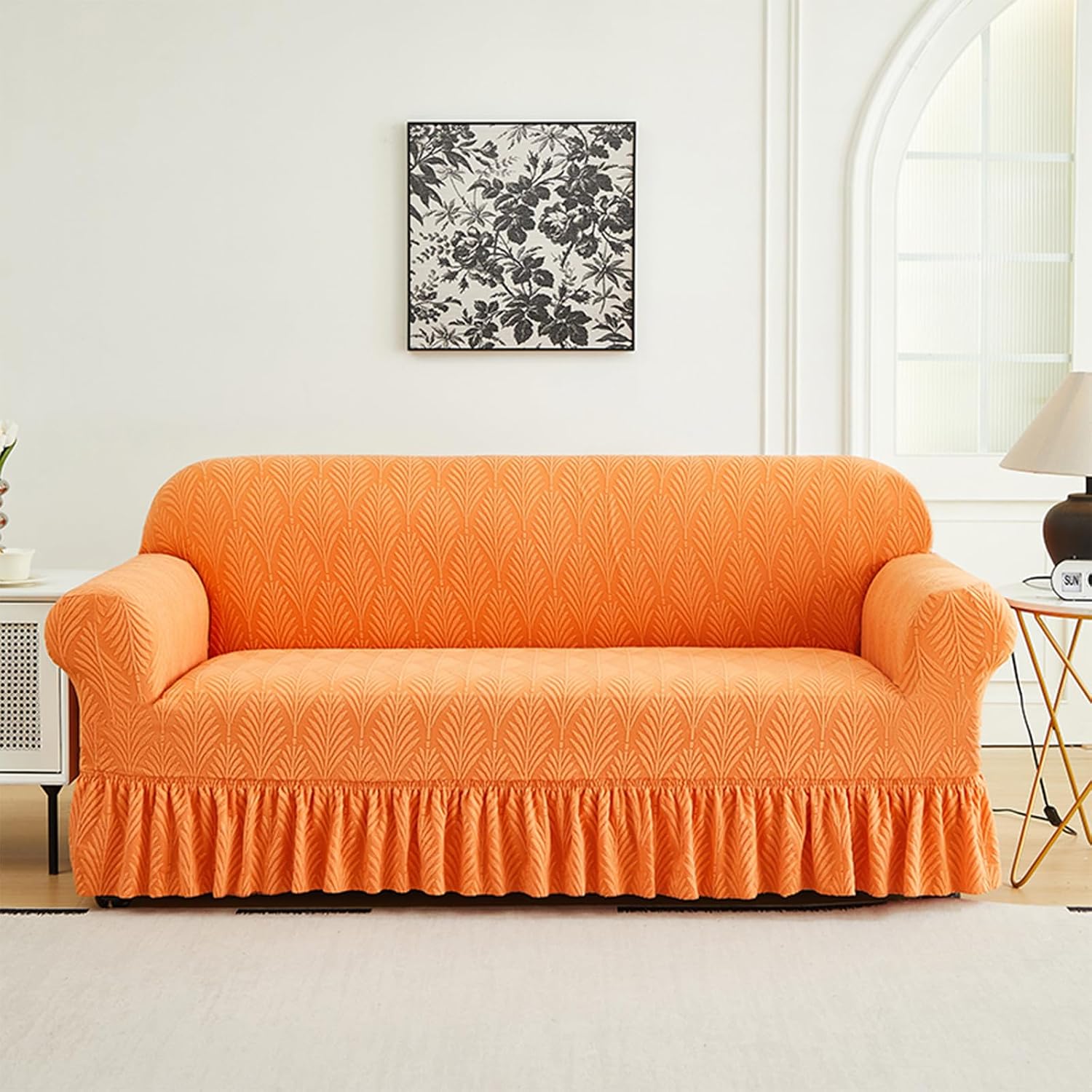 Stretch Sofa Couch Slipcover with Skirt, Non-Slip Jacquard Universal Soft Sofa Cover with Elastic Bottom, Pet Proof Washable Breathable Furniture Protector for Living Room,2,4 Seater
