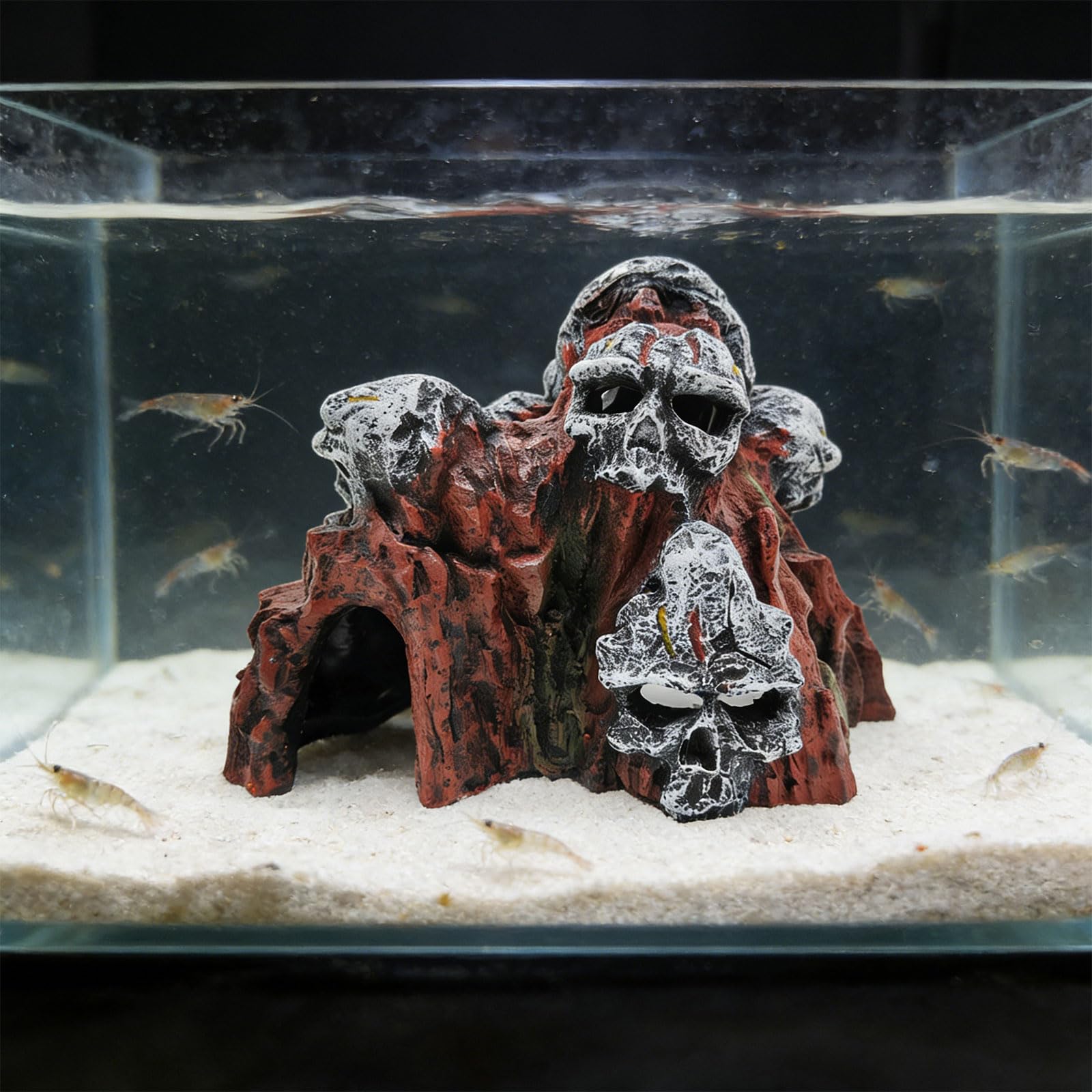 Resine delle caverne del teschio Ornamenti per acquari Squisiti Acquari a tema teschio Resine decorative Nascondigli per acqua Ornamenti per acquari delle caverne degli animali domestici