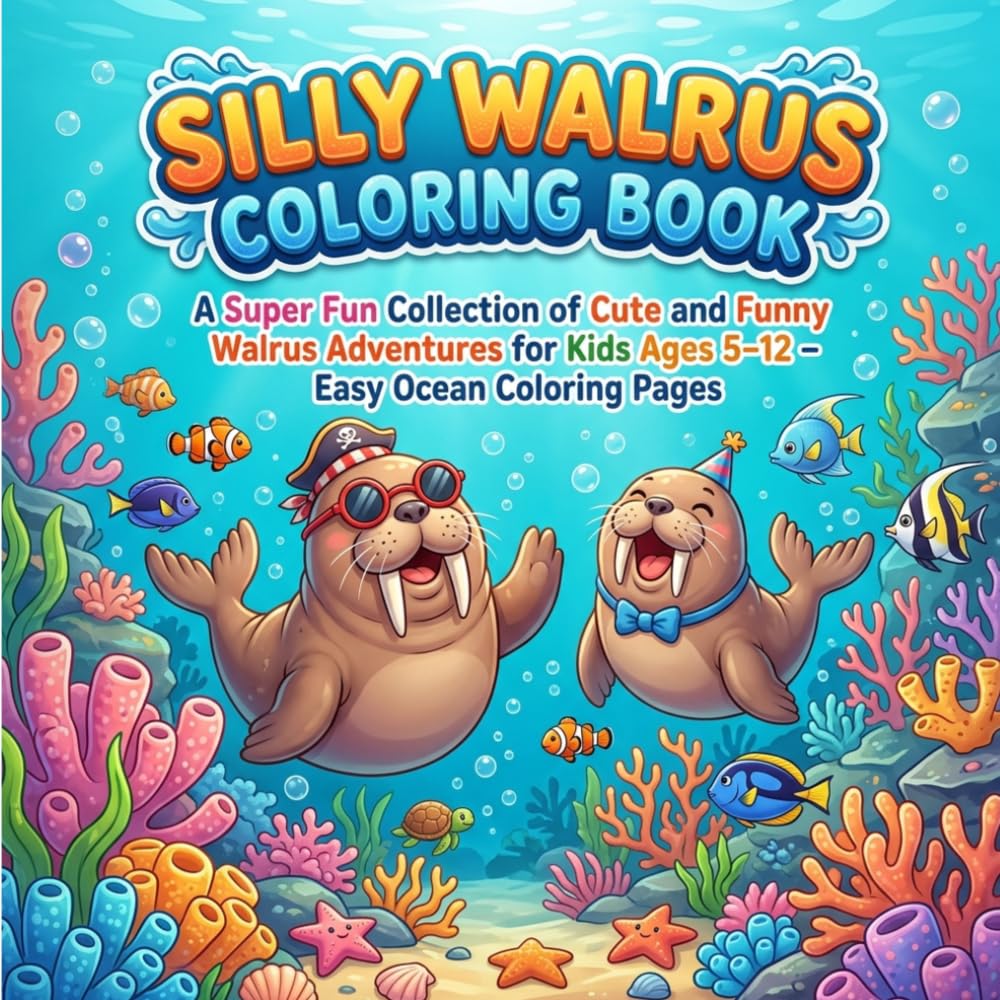 Silly Walrus Coloring Book: A Super Fun Collection of Cute and Funny Walrus Adventures for Kids Ages 5–12 | Easy Ocean Coloring Pages