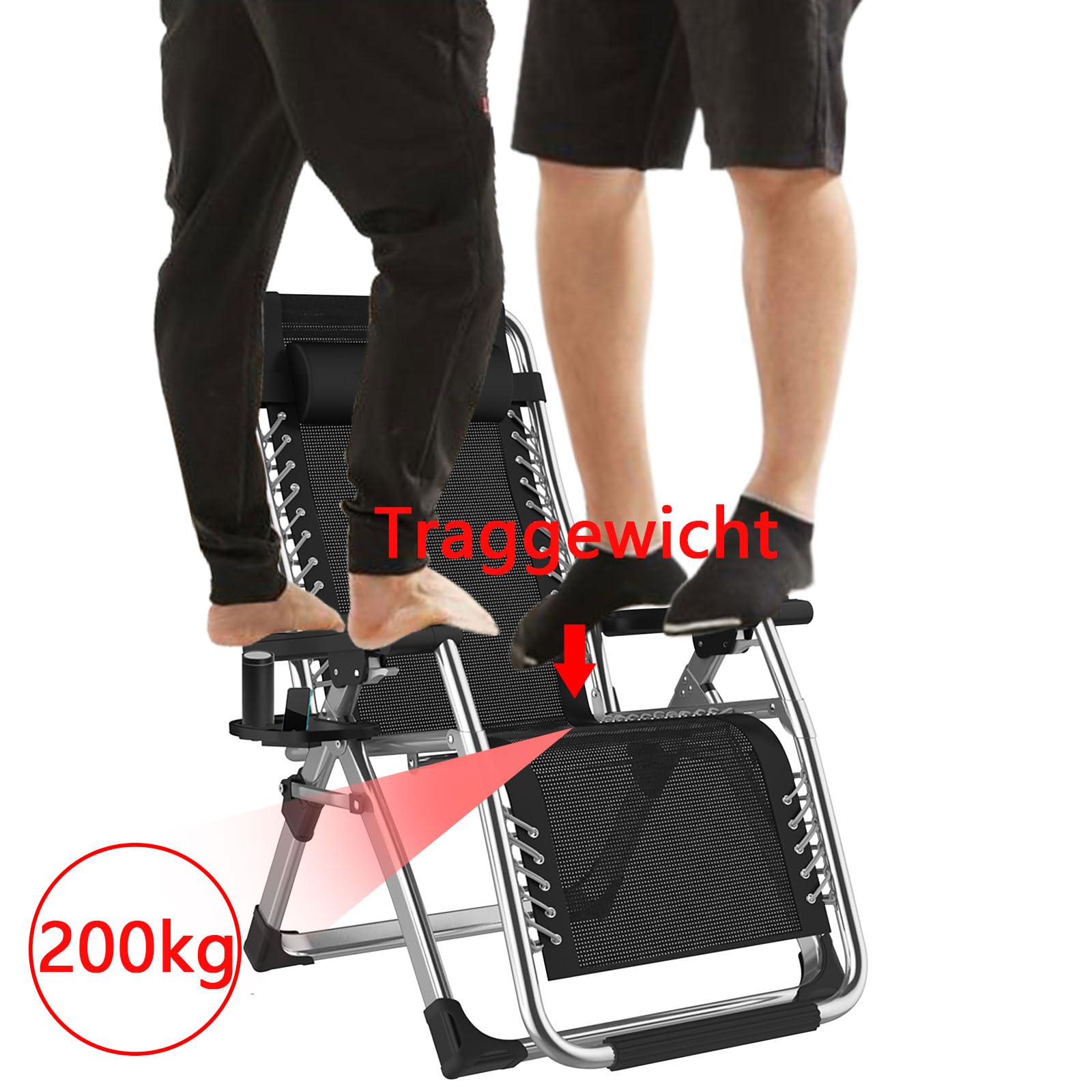 TYGYSDO Sedie A Sdraio Pieghevoli,Sdraio Da Giardino Pieghevole con Imbottita,Poltrona Relax Sdraio Zero Gravity,Sedia Giardino Da Esterno Portata 200 Kg,Sdraio con Poggiapiedi Balcone Reclinabile