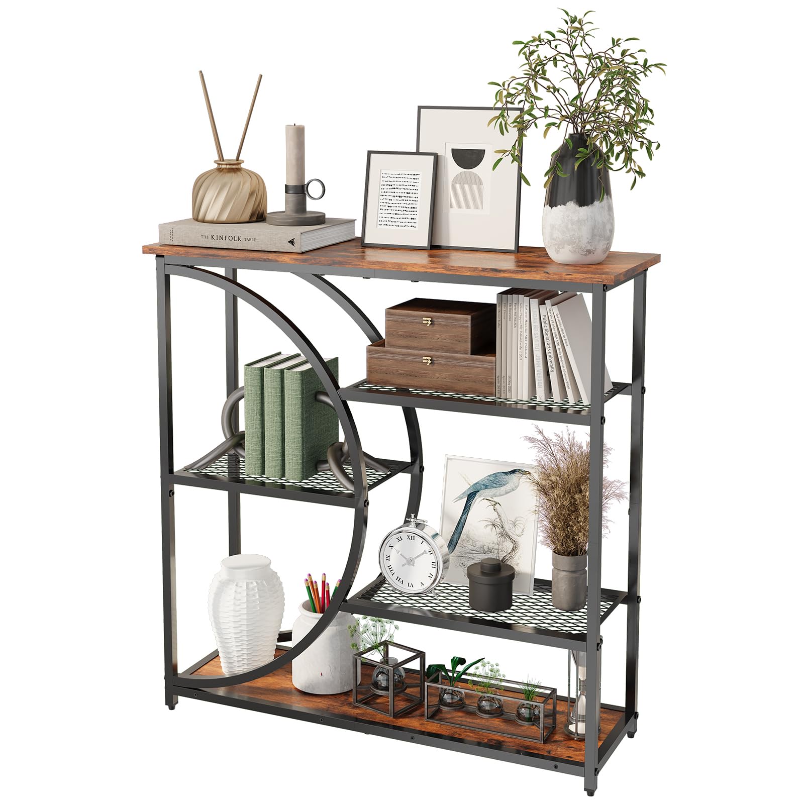 HavenlyYouth 75 cm Eingangstisch, Schmaler Konsolentisch, Industrieller Sofatisch mit 5-Stufigen Ablagefächern, Eingangstisch für Flur, Hinter der Couch, Wohnzimmer, Foyer