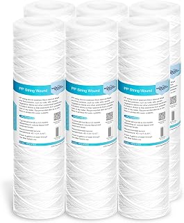 Membrane Solutions 5 Micron String Wound Sediment Filter Cartridges 10x2.5" Universal Whole House Replacement for Well Water - 6 Pack