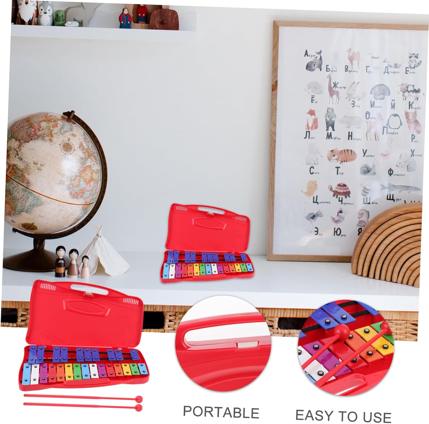 BESPORTBLE Tone Iron Piano Teaching Aid Musical Knocking Toy for Boys and Girls Percussion Music Toy Red