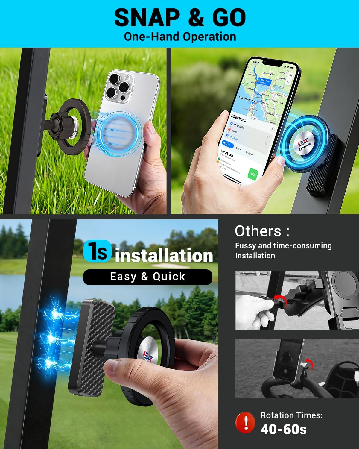 Magnetic Golf Cart Phone Holder Pro,Phone Mount - 360° Rotating, Heavy-Duty Mount for Swing Recording, Golf Cart & Universal Use, Perfect Stocking Stuffer for Men, Dad, Husband, Golfers - Image 3