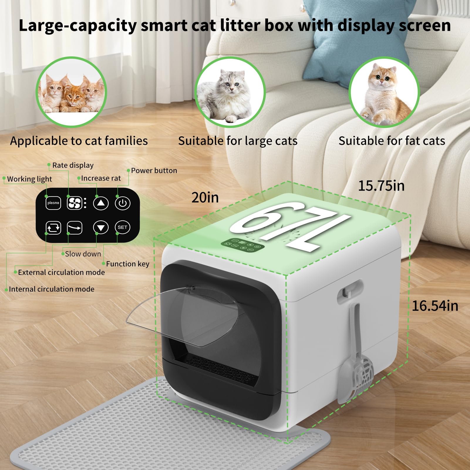 Smart Cat Litter Box, Odor Control Litter Box with Lid, Kitty Litter ...