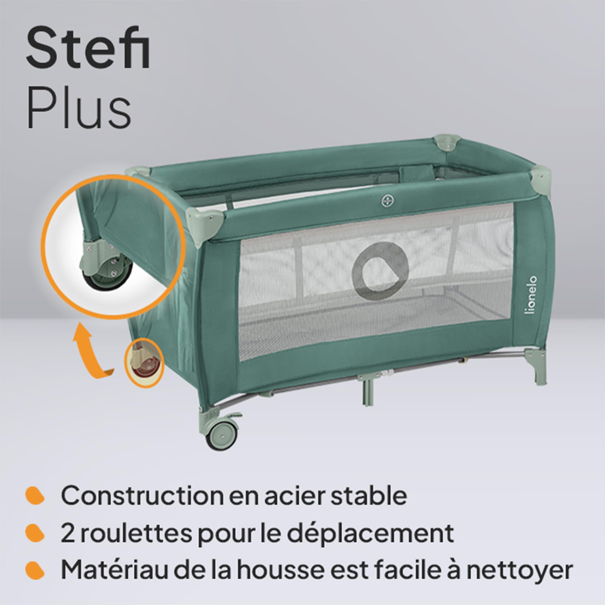 lionelo Stefi lit Bebe Bebe jusqu'à 15 kg, entrée latérale, Dispositif de Protection Contre Le Pliage accidentel LockGuard, système de Pliage Rapide, Sac de Transport (Grey) (Green)