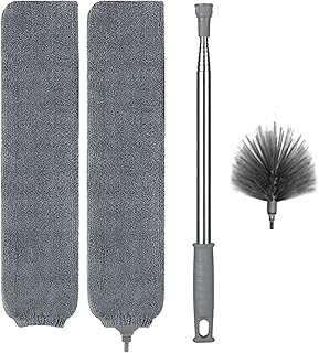 Dusters for Cleaning - 3Pcs Gap Dust Cleaner, Cobweb Duster Brush, 30-100 Inches Extendable Duster with Long Handled Duster, Washable Gap Cleaning Duster for Cobweb/Spider Web/Baseboard Grey