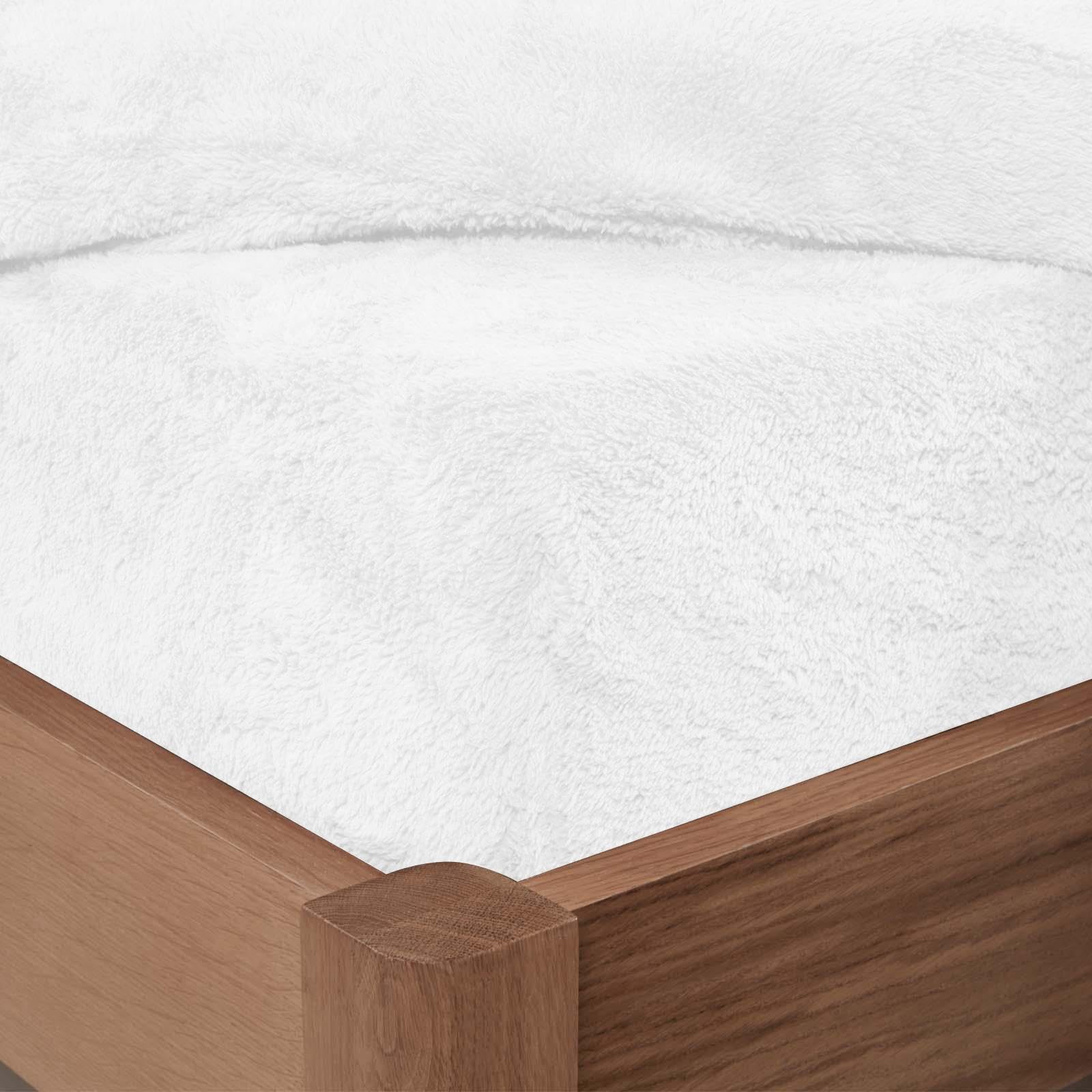 Brentfords White Single Bed Sheets Teddy Fleece Fitted Sheet Bed Cover Easy Care Fade Resistant Ultra Soft Bedding Single Thermal Bedding Fitted Sheet