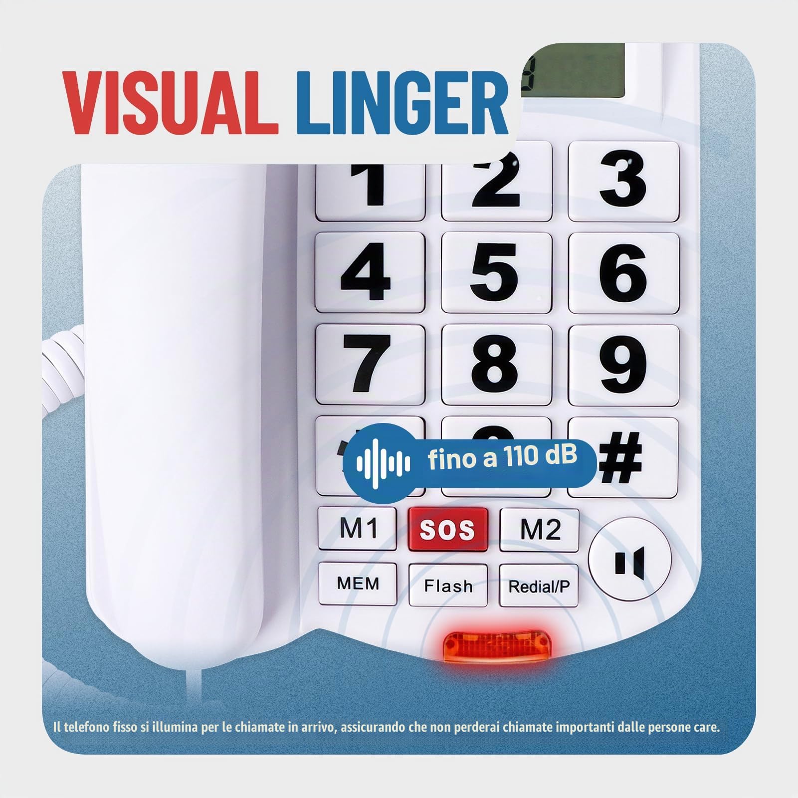 Uvital - Telefono fisso con cavo per anziani, con ID chiamante, 2 pulsanti one-touch e pulsante di emergenza SOS, vivavoce, suoneria forte, telefoni fissi senior per casa/ufficio/hotel