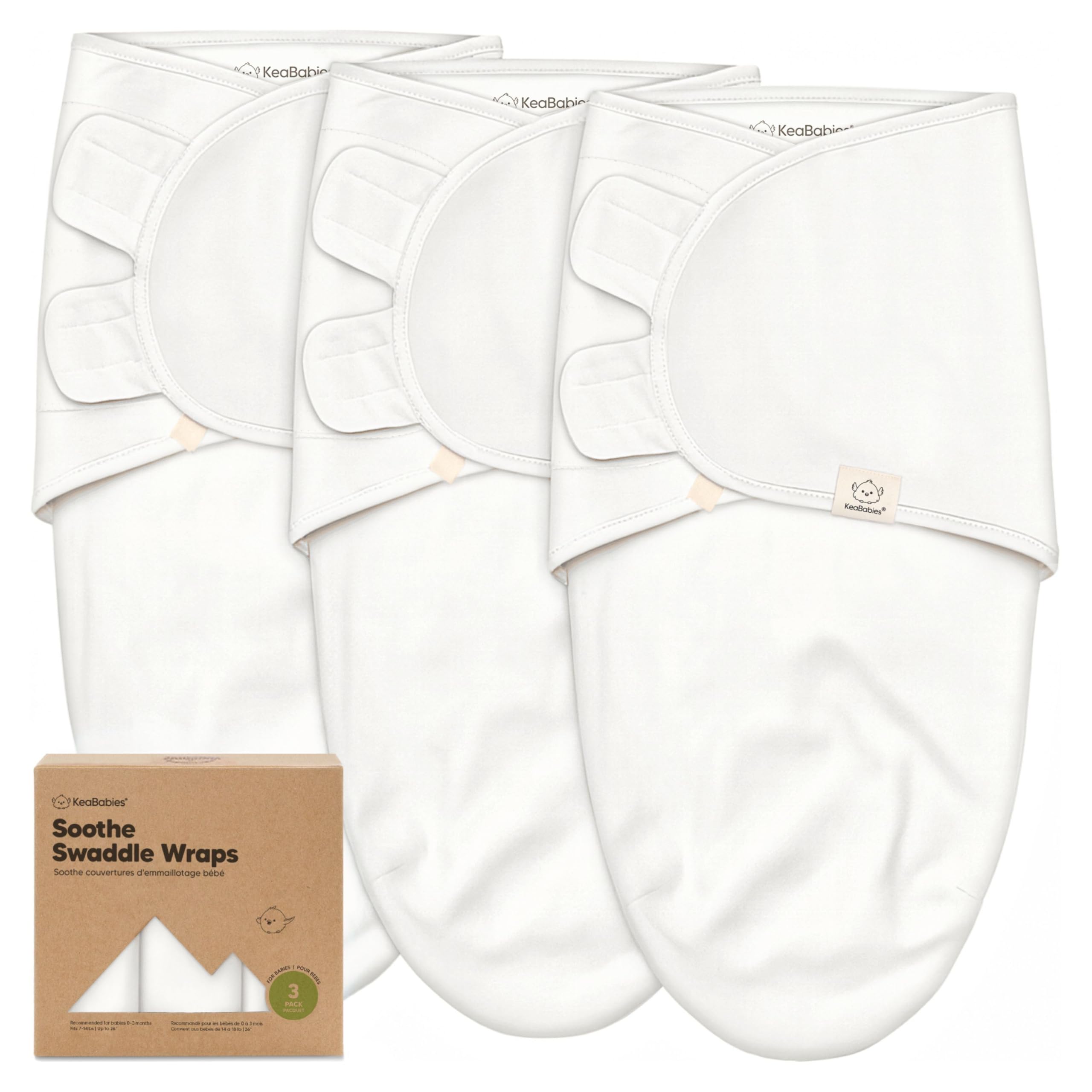 KeaBabies 3-Pack Organic Baby Swaddles for Newborns (Soft White, 0-3M) | Baby Girls, Boys, Soft Organic Cotton, Newborn Swaddle Sleep Sack, Nursery Swaddling Blankets One Size (0-3 months) Soft White