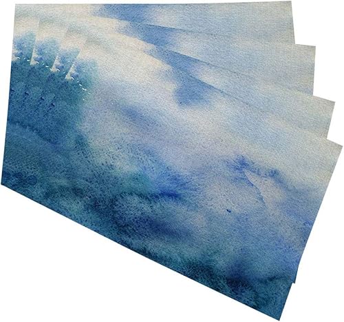 Mugod Juego de 4 manteles individuales degradados delicados en acuarela azul degradado, decorativos, resistentes al calor, antideslizantes,