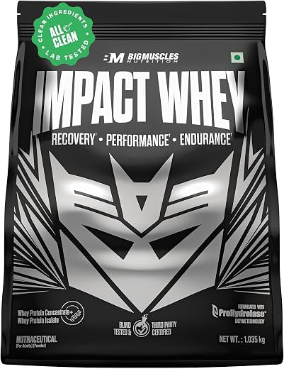 Bigmuscles Nutrition Impact Whey Protein Isolate &amp; Concentrate [1.035kg, Rich Chocolate] | 24g Protein | ProHydrolase Enzy...