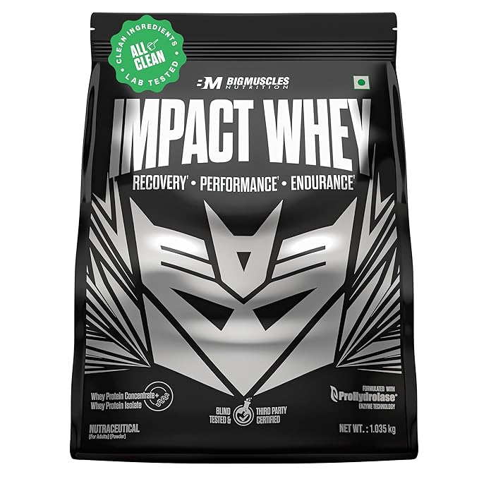 Bigmuscles Nutrition Impact Whey Protein Isolate & Concentrate [1.035kg, Rich Chocolate] | 24g Protein | ProHydrolase Enzyme Technology | Powered By Stevia | 3rd Party Tested