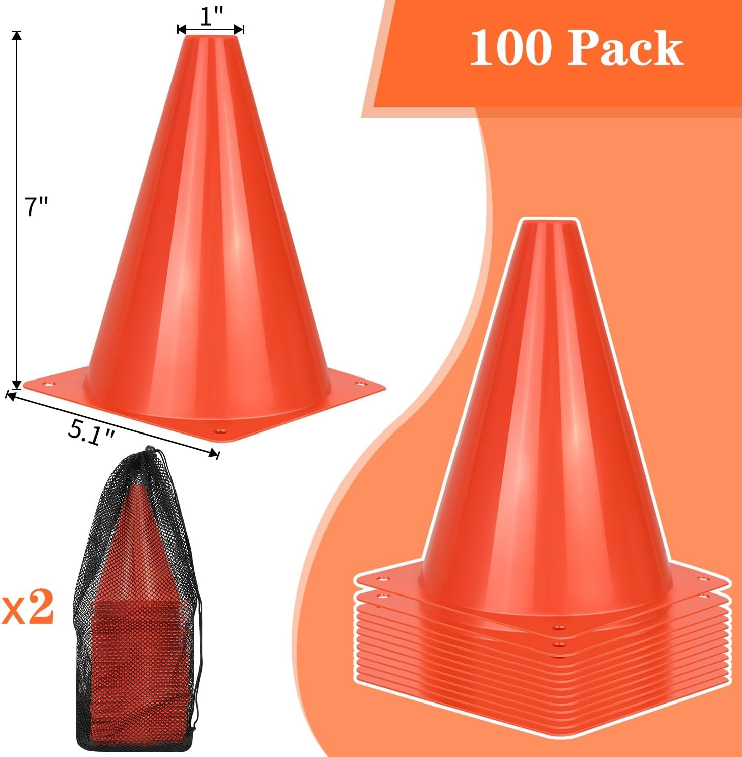 12/24/50pcs Soccer Cones, 7" Soccer Cones, Plastic Traffic Cones, Training Cones for Basketball Football Skating Drills Practice