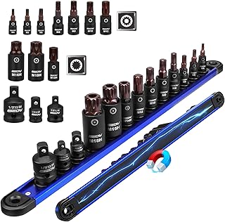 Triple-Square Spline Bit Socket Set: 13-Piece Socket Set with Magnetic Socket Rail Organizer, 1/4,3/8,1/2-inch Drive M4-M18 12 Point Bit Socket Set for Garages Workshops
