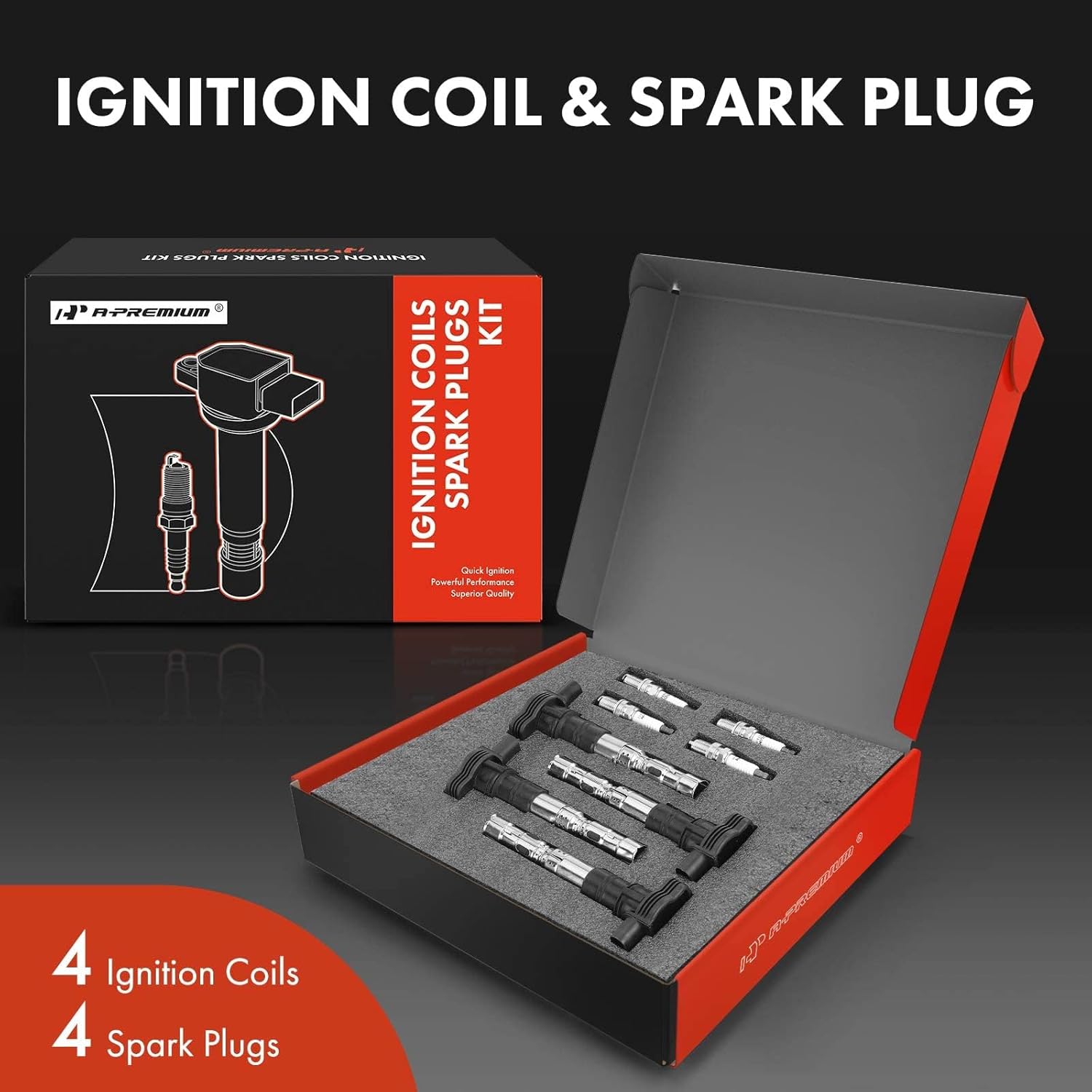 A-Premium Set of 8 Ignition Coil Pack and Iridium Spark Plugs Compatible with Volkswagen Touareg Phaeton, 2004-2006, V8 4.2L