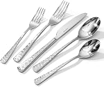KINGSTONE Hammered Silverware Set, 30-Piece Flatware Set, 18/10 Stainless Steel Premium Cutlery with Unique Ripple Handles Design Mirror Polished - Dishwasher Safe