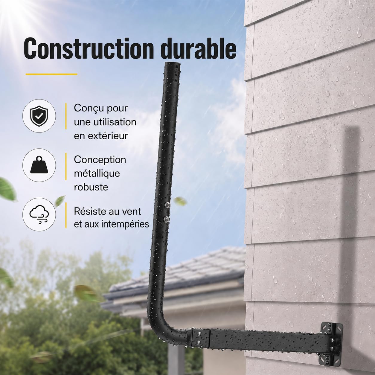 Mât d'antenne pour antennes TV, Satellite, Radio et Wi-FI | Longueur réglable (max. 83 cm), support mural robuste, support d'antenne, support d'antenne