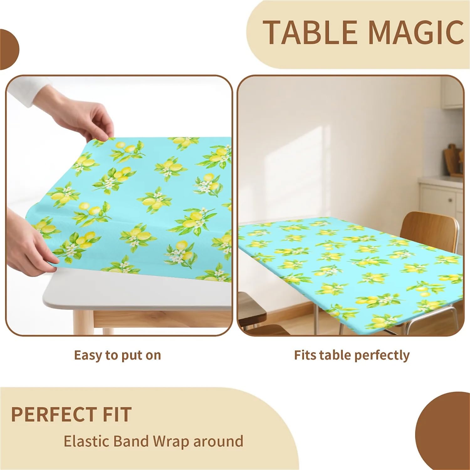 artslion Rectangle Waterproof Tablecloths Elastic Edge for Secure Fit-30 x 72 inch Wipeable Table Cover Non-PVC Fabric Lemon Designs Indoor Outdoor Use - Image 2