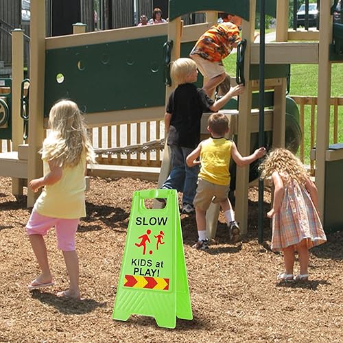 Miniatura 7 de Letreros de "Slow Kids at Play" para calle, texto de doble cara y gráficos con cinta reflectante, letrero de seguridad para niños en juego para