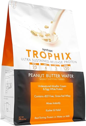 Miniatura 7 de Syntrax Nutrition Trophix Proteína en polvo, mezcla de proteínas de liberación ultra sostenida, piezas de oblea real, oblea de mantequilla de maní,