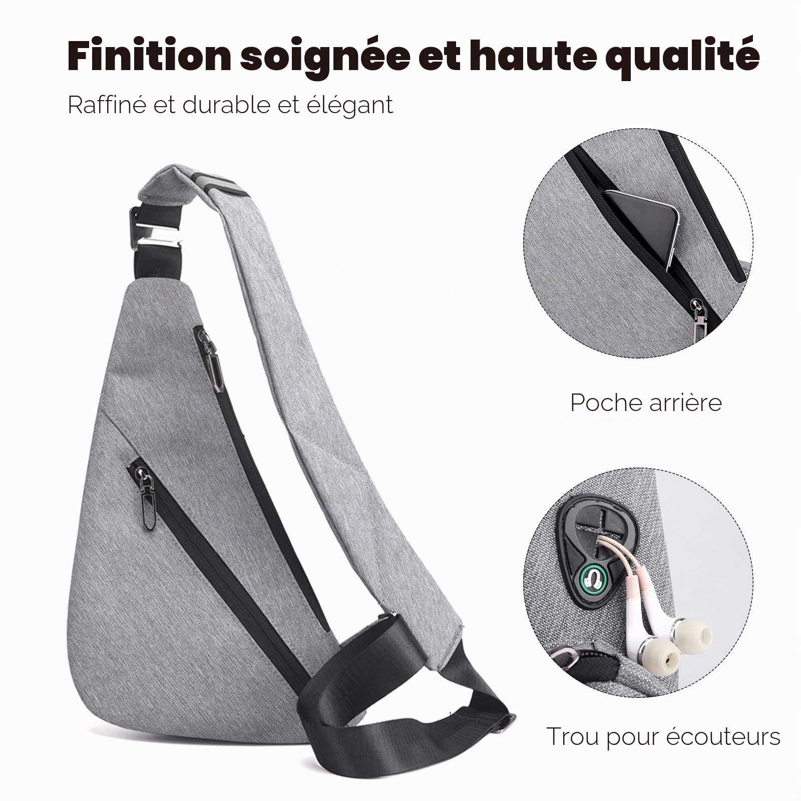 FANDARE Ultra-léger Sac de Poitrine Homme Sacoche Bandouliere Léger Sling Bag Garçon Sac d'Epaule pour Voyage Sport Randonnée Vélo Camping Excursion Sac Poitrine Gris A