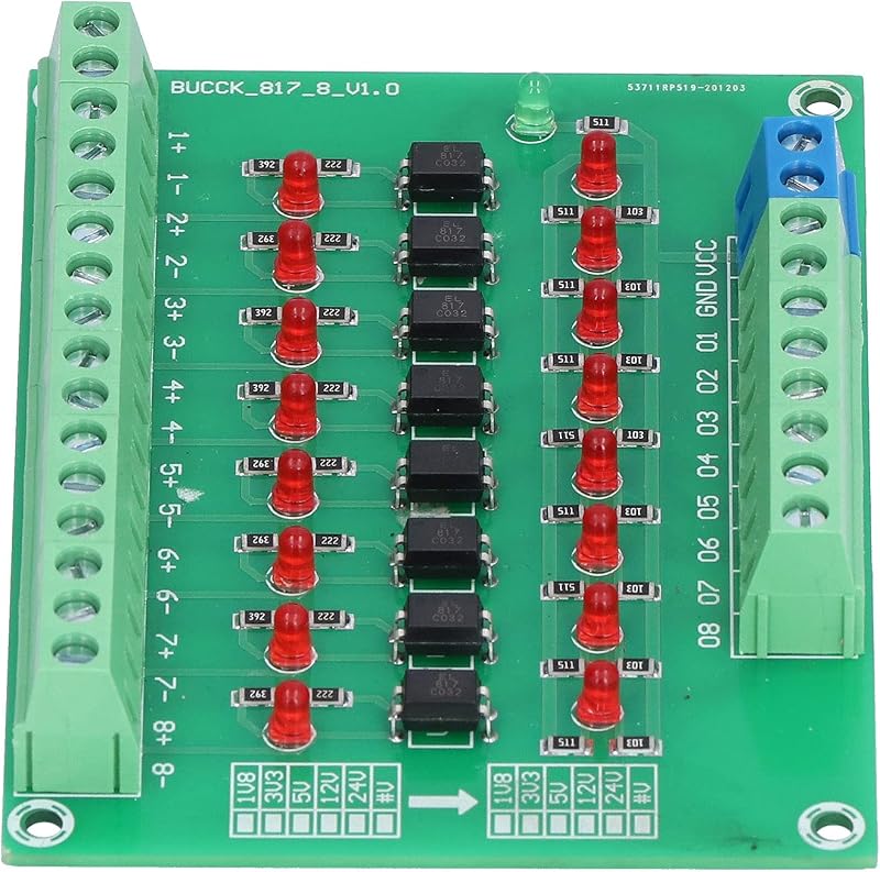 Módulo de aislamiento óptico de 8 canales Optoacoplador de 24 V a 5 V Placa convertidora de señal PLC para aislamiento de señal Módulo óptico Rieles de placa de módulo óptico
