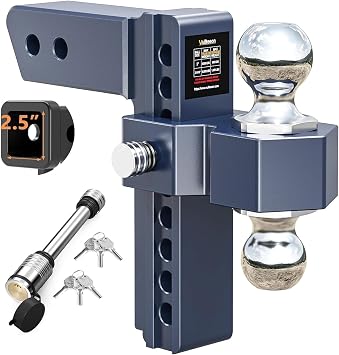 Adjustable Trailer Hitch, Drop Hitch for 2.5 Inch Receiver, 8 inch Aluminum Truck Hitch, 2 and 2-5/16 inch Balls, 18,500 LBS GTW, Blue Tow Hitch