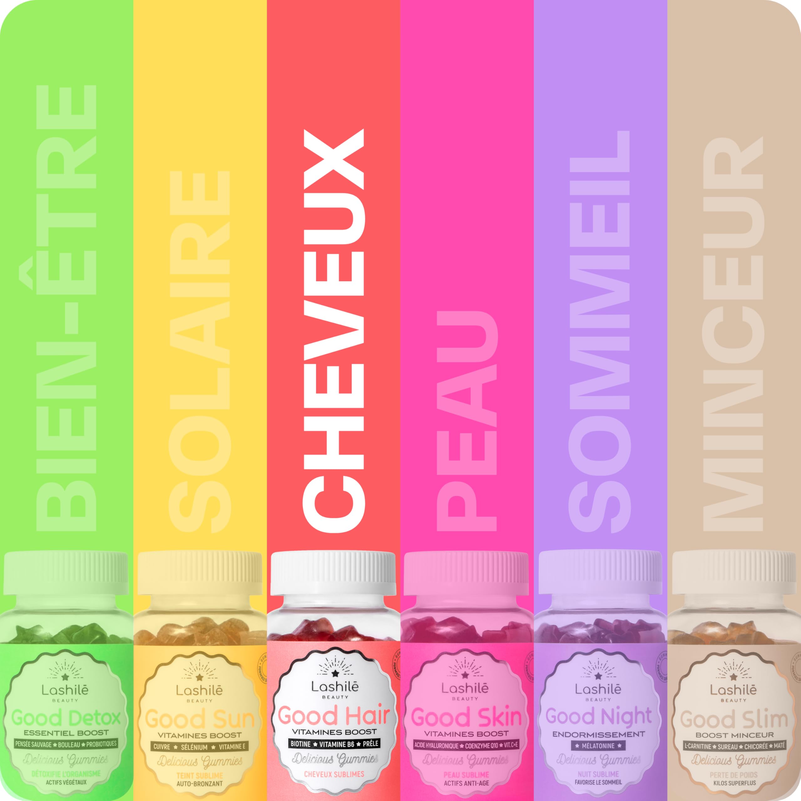 Lashilé Beauty - Gummies cheveux - Anti-chute croissance et fortification cheveux - Pack exclusive Good Hair et Good Hair women - Complément alimentaire - Biotine Fer Zinc - Cure 1 Mois - 120 Gummies