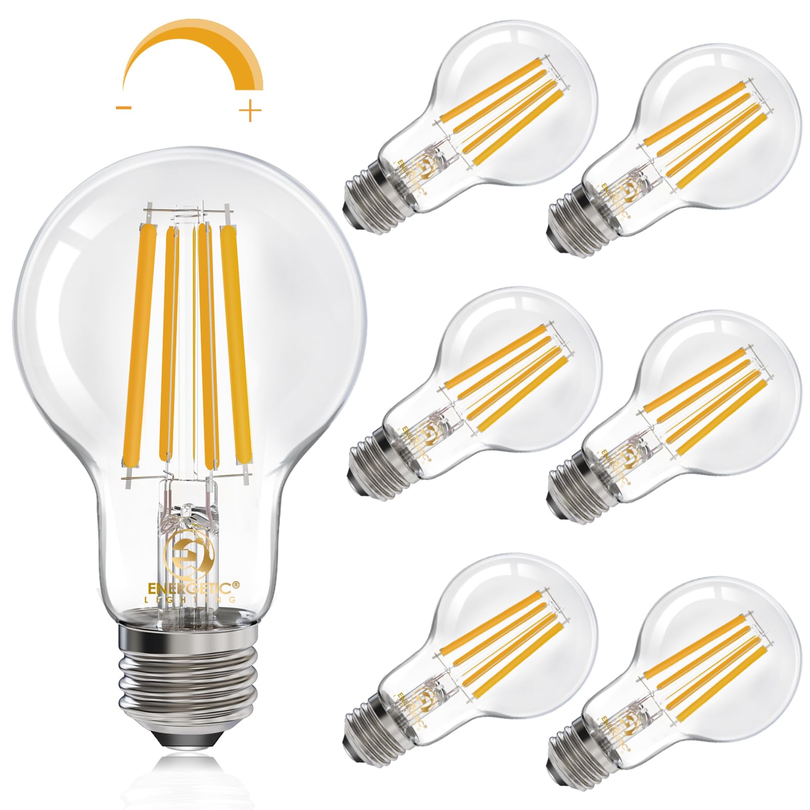 Energetic Ampoule LED Edison A19 à intensité variable, équivalent à 12 W, 100 W, 1600 lm haute luminosité, blanc doux 2700 K, spot à filament LED antique transparent pour la maison, salle de bain