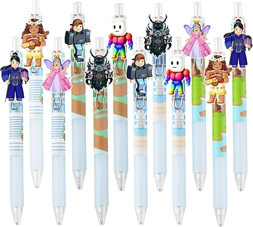 12 lápices mecánicos de juego de 0.020 in, personajes extraíbles por cierto, escenas de juegos, diseño único de bricolaje, juegos de papelería