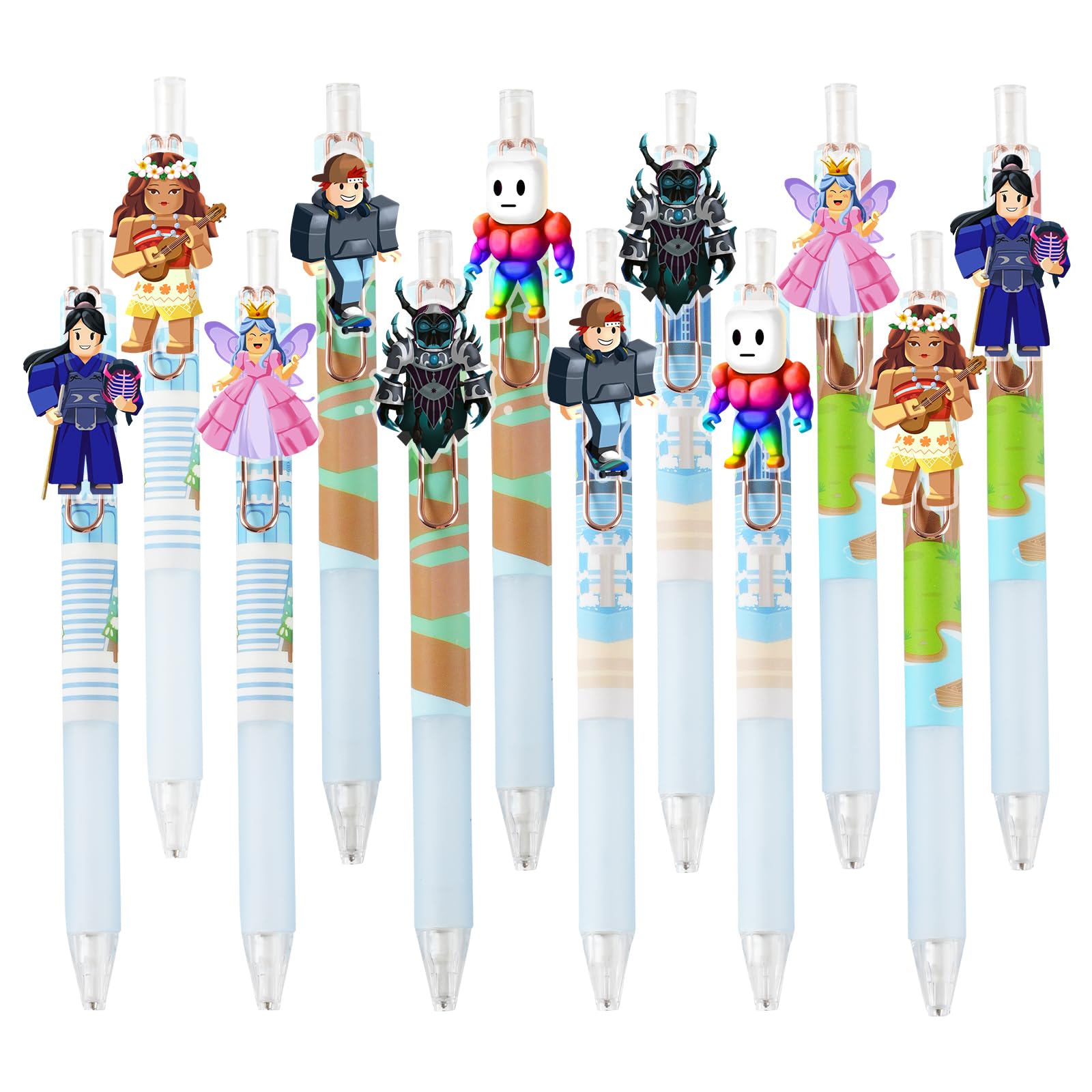 Kauai Sun Druckbleistifte, 0,5 mm, abnehmbare Charaktere übrigens Gaming-Szenen, einzigartiges DIY-Design, Schule, Schreibwaren, Partyzubehör, Geschenke für Jungen, Mädchen, Kinder, Teenager, 12 Stück