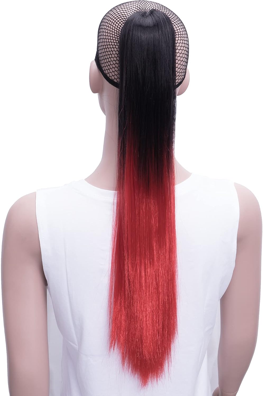 IMISSU Straight Clip on Hairpiece Extensions Pony Tail Clip Claw Ombre Ponytail Hair Pieces (Ombre Red) - Image 4