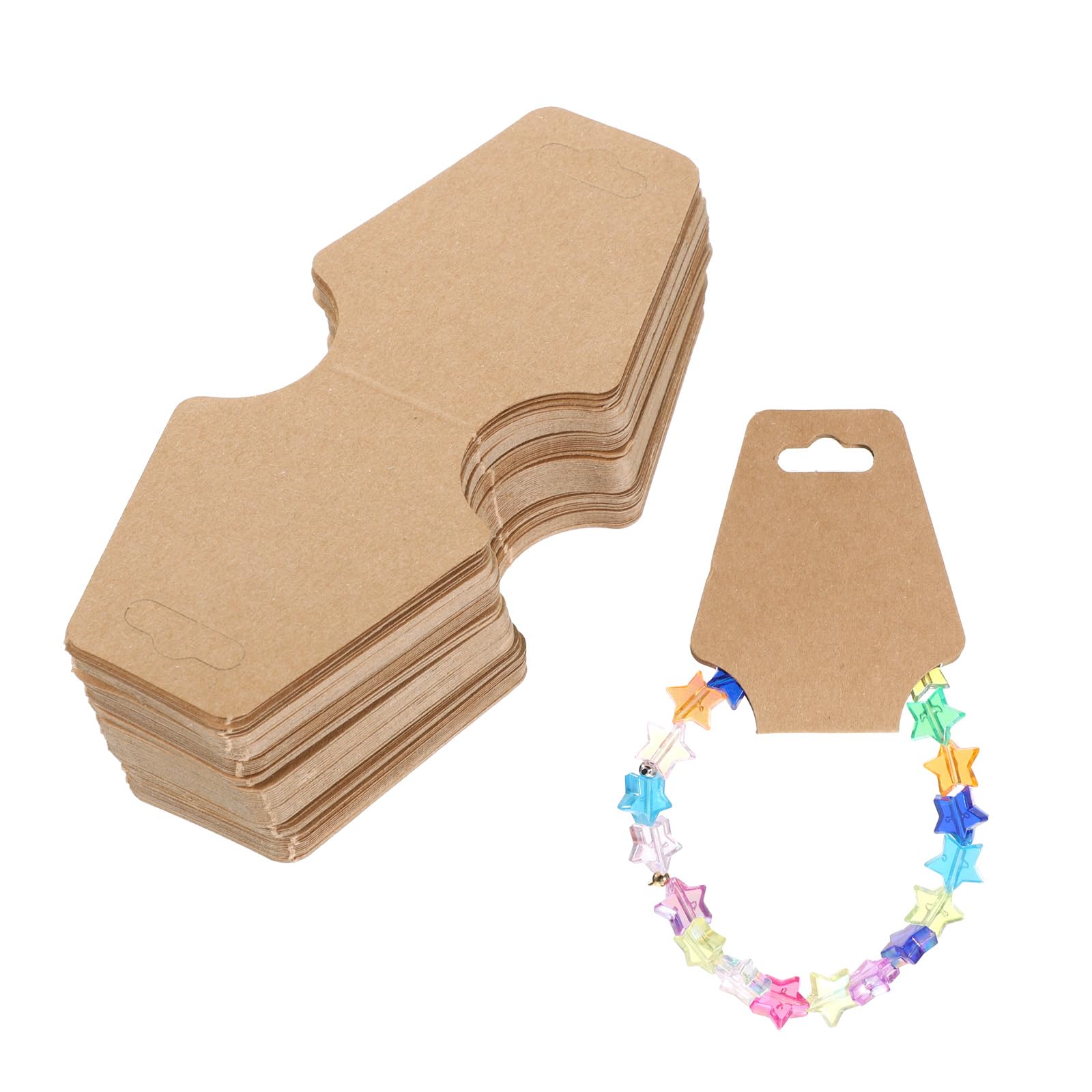 100Pcs Jewellery Display Cards, 4.7 x 2 Inch Bracelet Holder Tags Kraft Paper Jewelry Hanging Packaging Cards for Selling Earrings Bracelets Keychain Hair Band and Scrunchies
