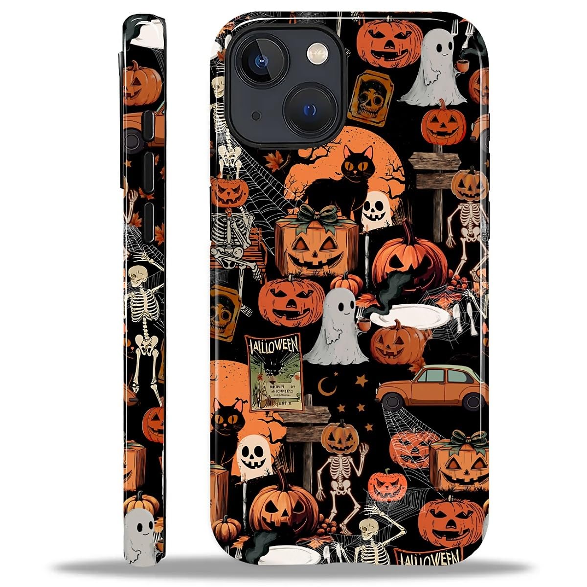for iPhone 14 Plus Case for Women Girl Men Boy, Compatible with MagSafe, Shockproof Soft Silicone & Hard PC Shell Protective Case for iPhone 14 Plus - Halloween Pumpkin Ghost Collage Halloween Pumpkin Ghost Collage IPhone 14 Plus