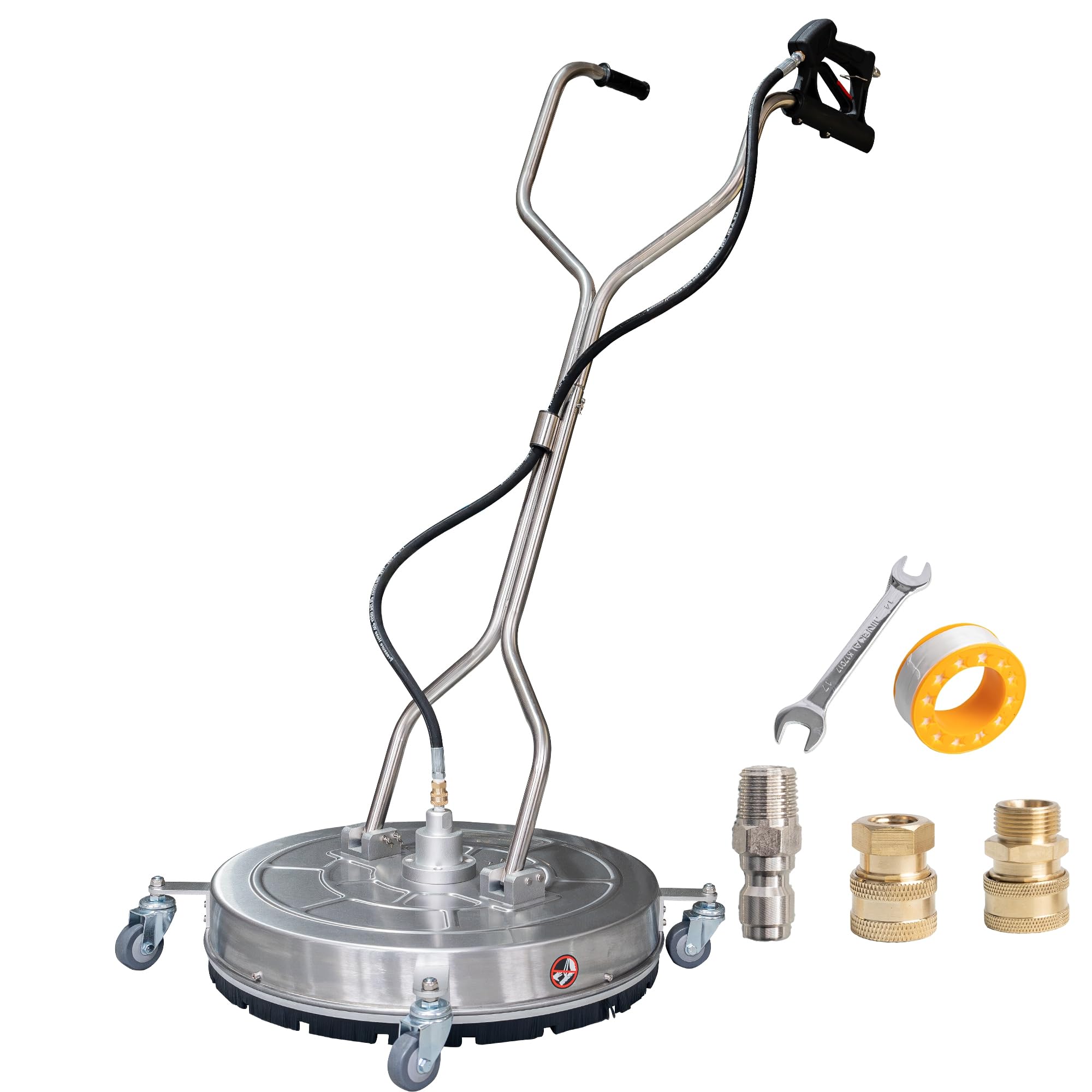 Hourleey Pulitore per superfici idropulitrice da 61 cm, con doppie maniglie, in acciaio inox, con 4 ruote per vialetti, vialetti, marciapiedi, terrazze, 4500 PSI con kit di connettori rapidi da 3/8"