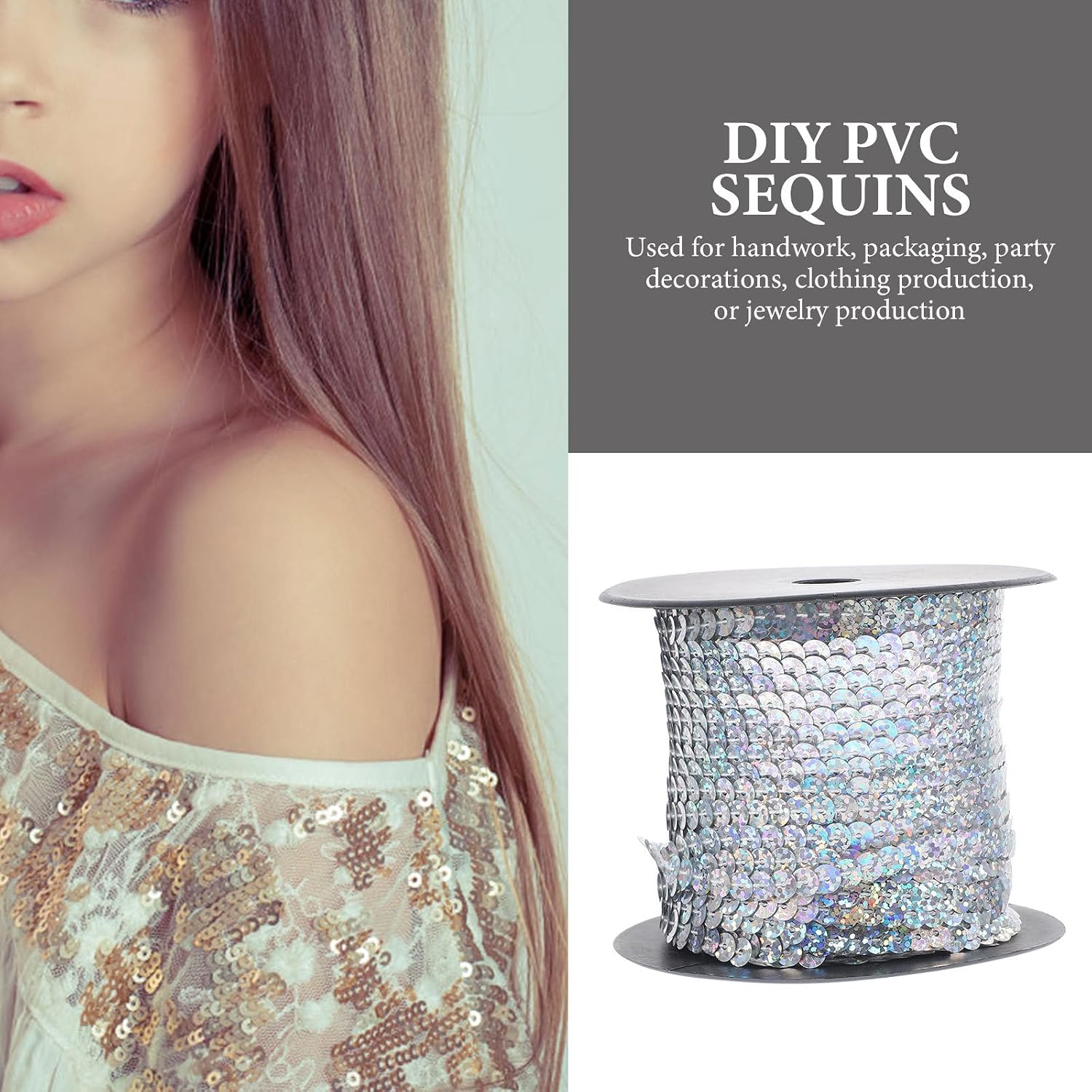PVC Sequin Trim Roll 100 Yards Holographic Silver DIY Craft Sewing Sequins for Clothing Apparel Decoration Hand Sewing Accessories