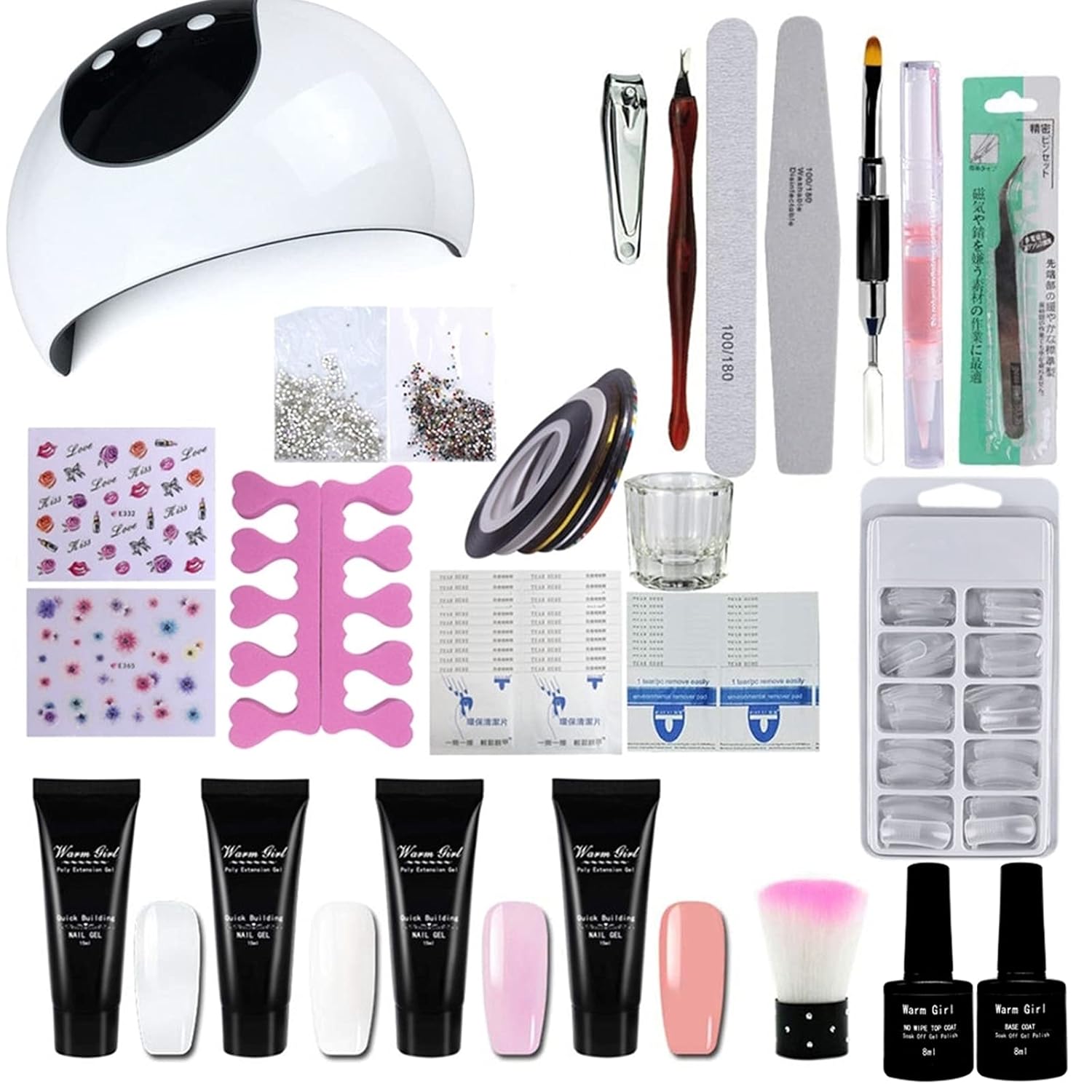 4 Colors Poly Nail Gel set with 36W LED Nail Lamp Nail Extension Gel Kit Professional Nail Technician All-in-One French Kit