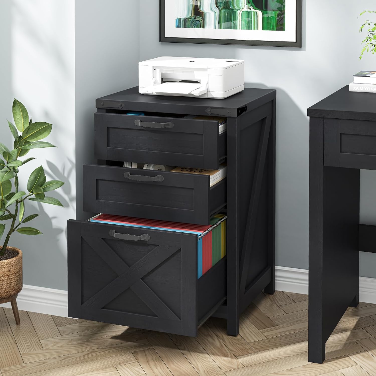 Halitaa Small Farmhouse File Cabinet with 3 Drawers for Home Office, Black