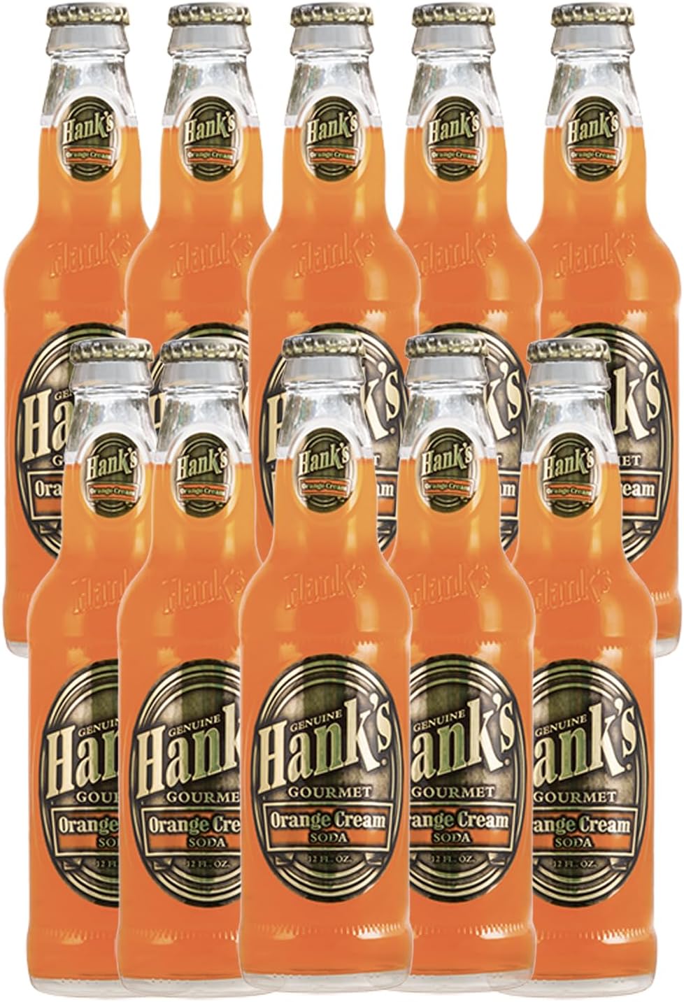 Hank's Genuine Gourmet Orange Cream Soda, 12 fl oz Bottles – Premium Craft Soda with Citrus, Creamy Flavor – Nostalgic Creamsicle Taste, Pack of 10