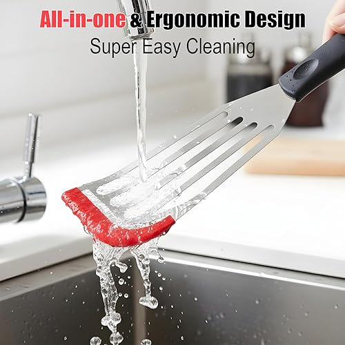 Miniatura 7 de 2 Pack Fish Spatula Stainless Steel - Flexible Slotted Fish Spatulas with Heat Resistant Silicone Edge for Non-Stick Cookware, Durable Fish Turner