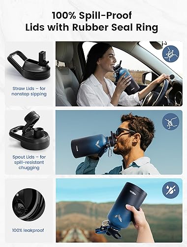 Miniatura 4 de Botella de agua aislada de 64 onzas, de triple capaal vacío de acero inoxidable (fría durante 48 horas), jarra de agua grande de medio galón con