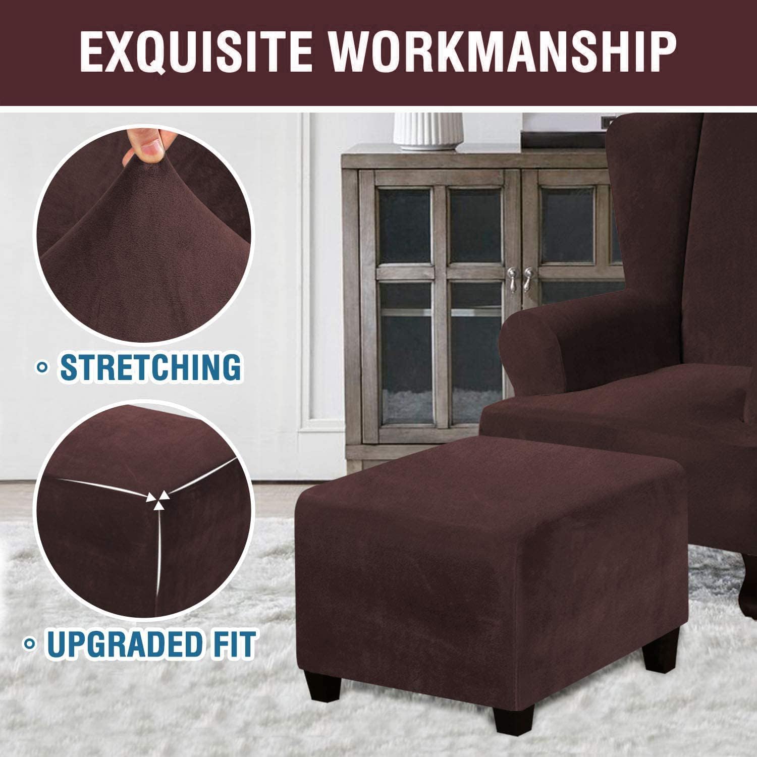 Velvet Ottoman Cover Square Small 40x40/45x45/50x50cm Cube Storage Ottoman Slipcover 2 Pieces Footrest Foot Stool Cover Footstool Slipcovers Home Furniture Protector,L,S13~17in