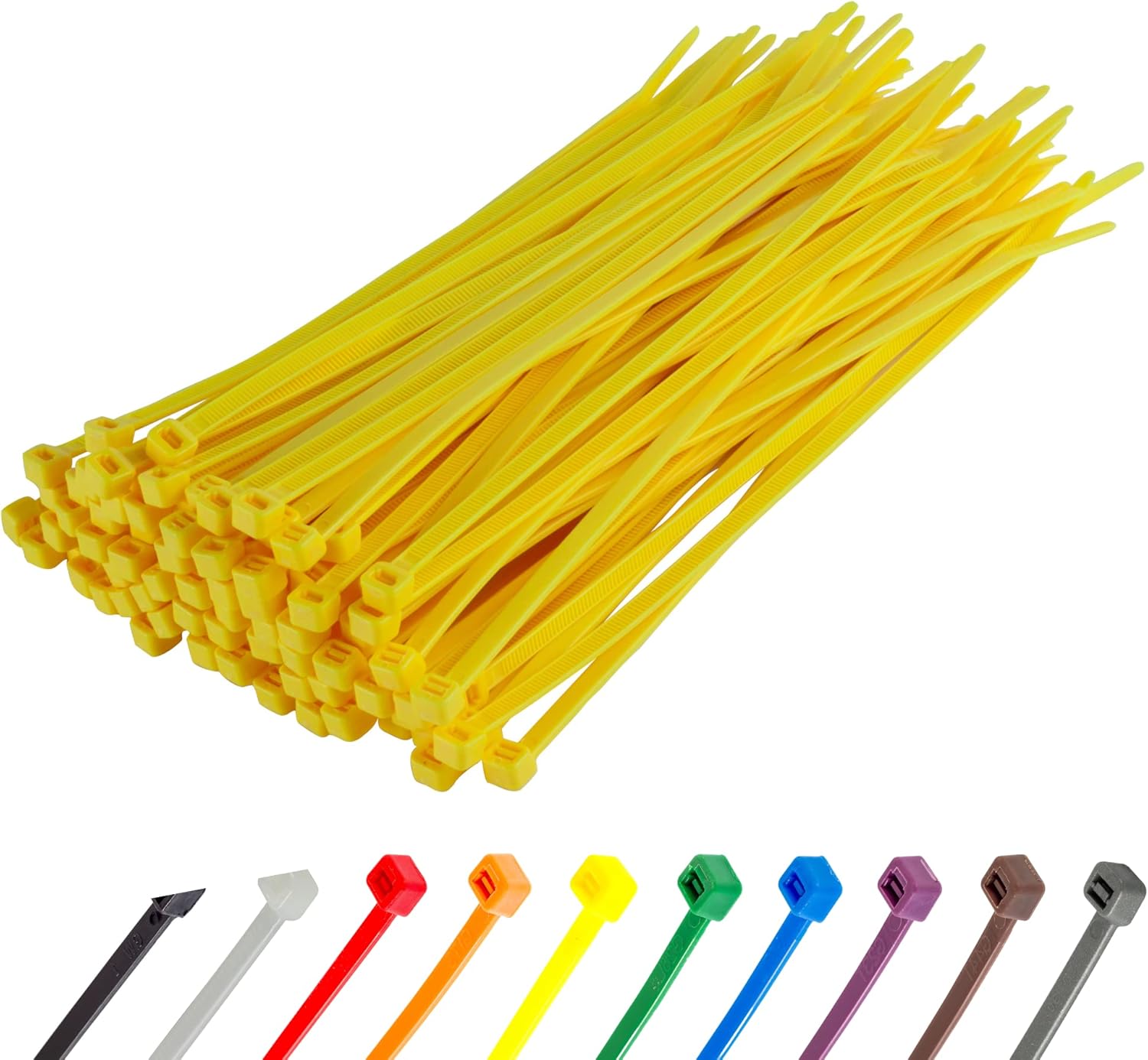 Gocableties Yellow Cable Ties, 200mm x 4.8mm, Pack of 100, 8" Premium